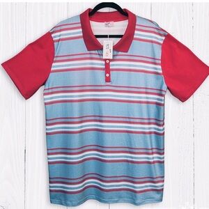 Pete and Lucy Men’s Red, White, and Blue Striped Polo Shirt